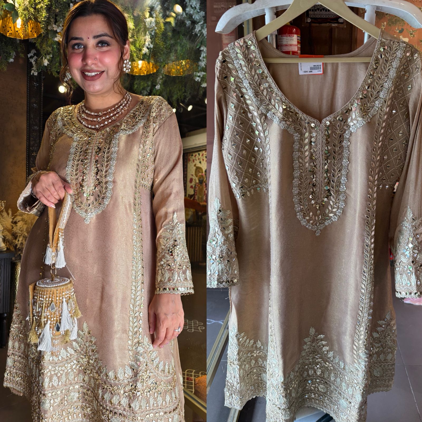 Champagne Gold Stitched Pakistani Suit set
