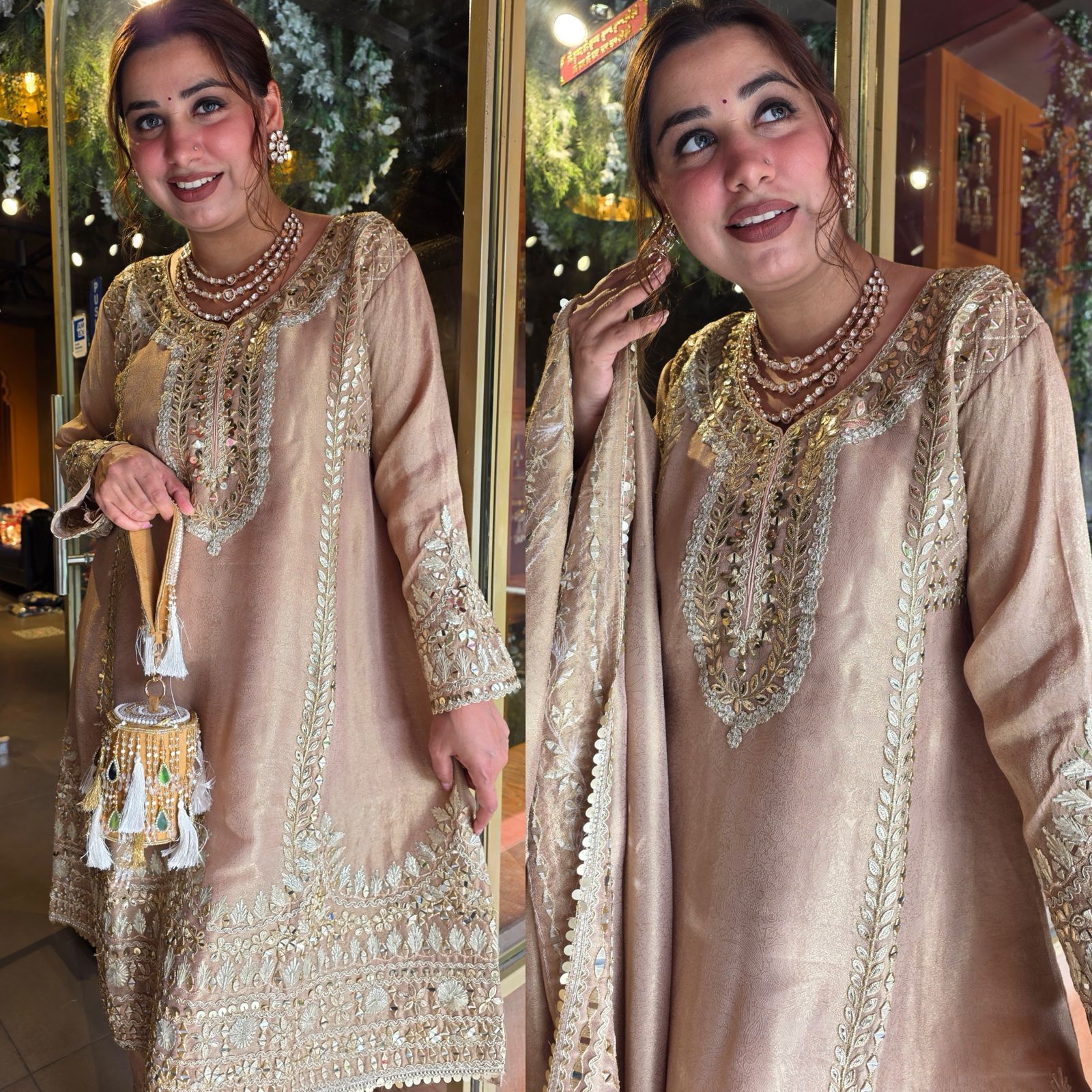 Champagne Gold Stitched Pakistani Suit set
