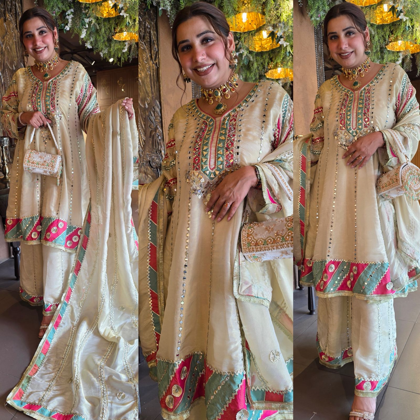 Ivory Multicolor Festive Anarkali Set