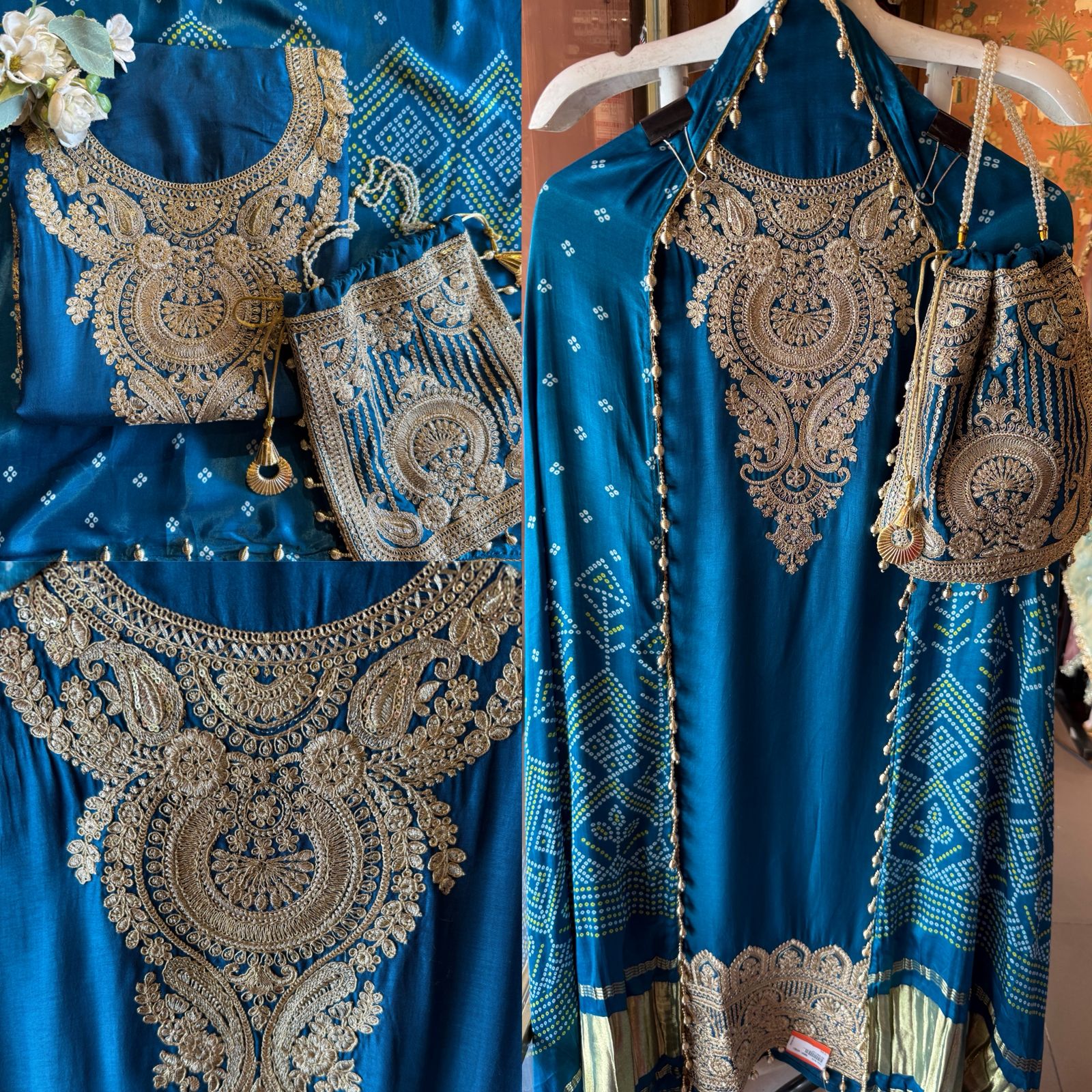 Pure Silk Suit set with Bandhani dupatta