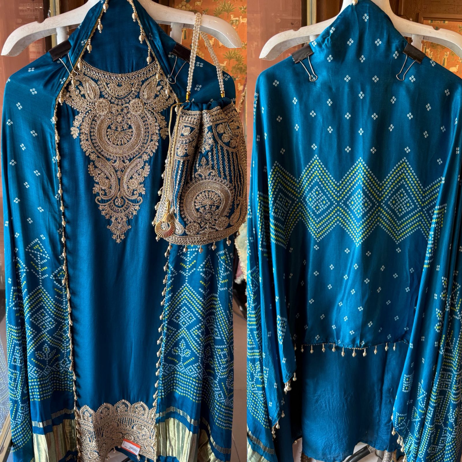 Pure Silk Suit set with Bandhani dupatta