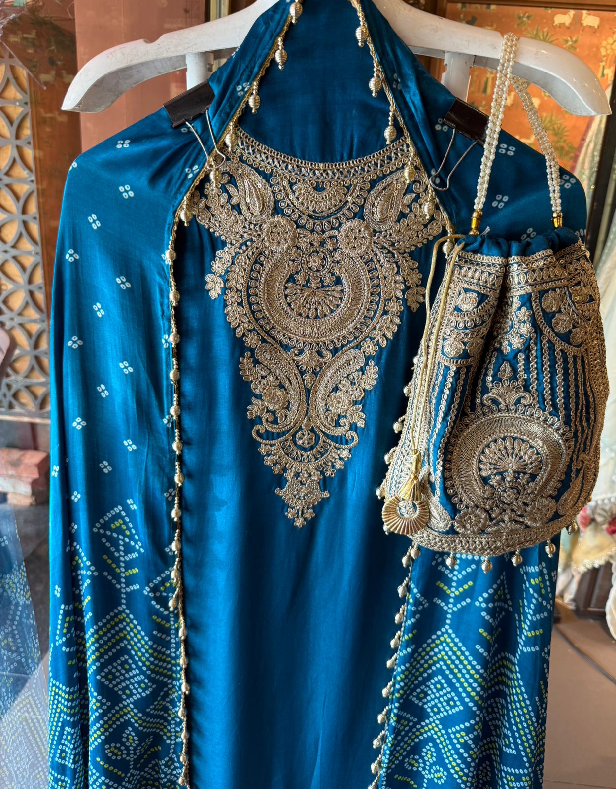 Pure Silk Suit set with Bandhani dupatta