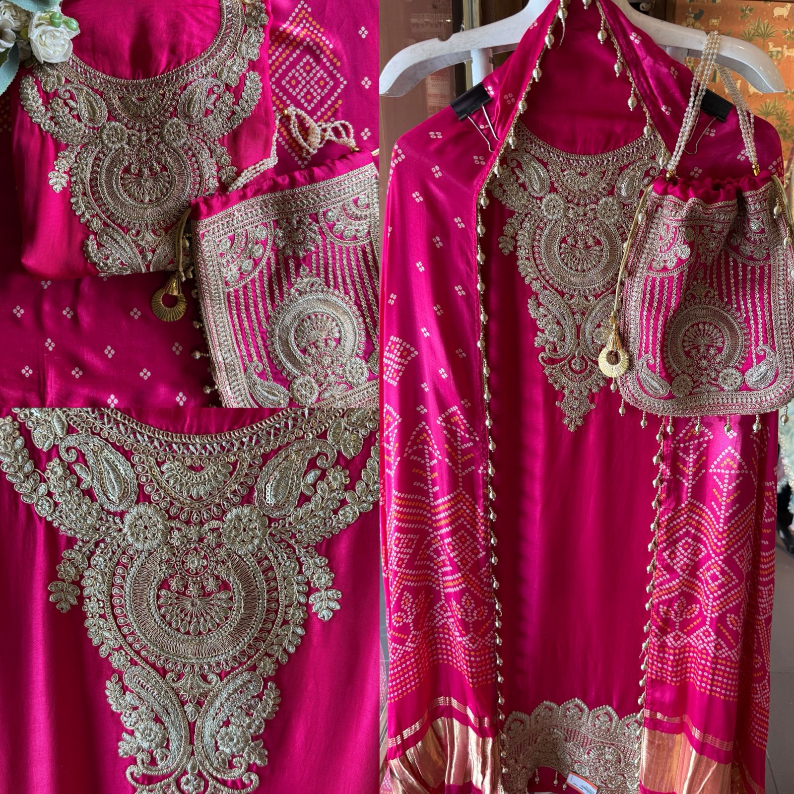 Pure Silk Suit set with Bandhani dupatta