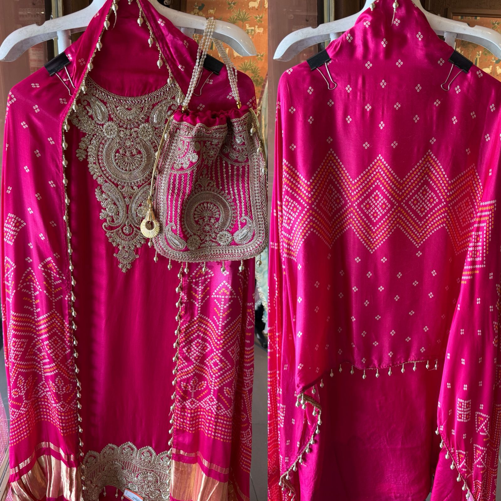 Pure Silk Suit set with Bandhani dupatta
