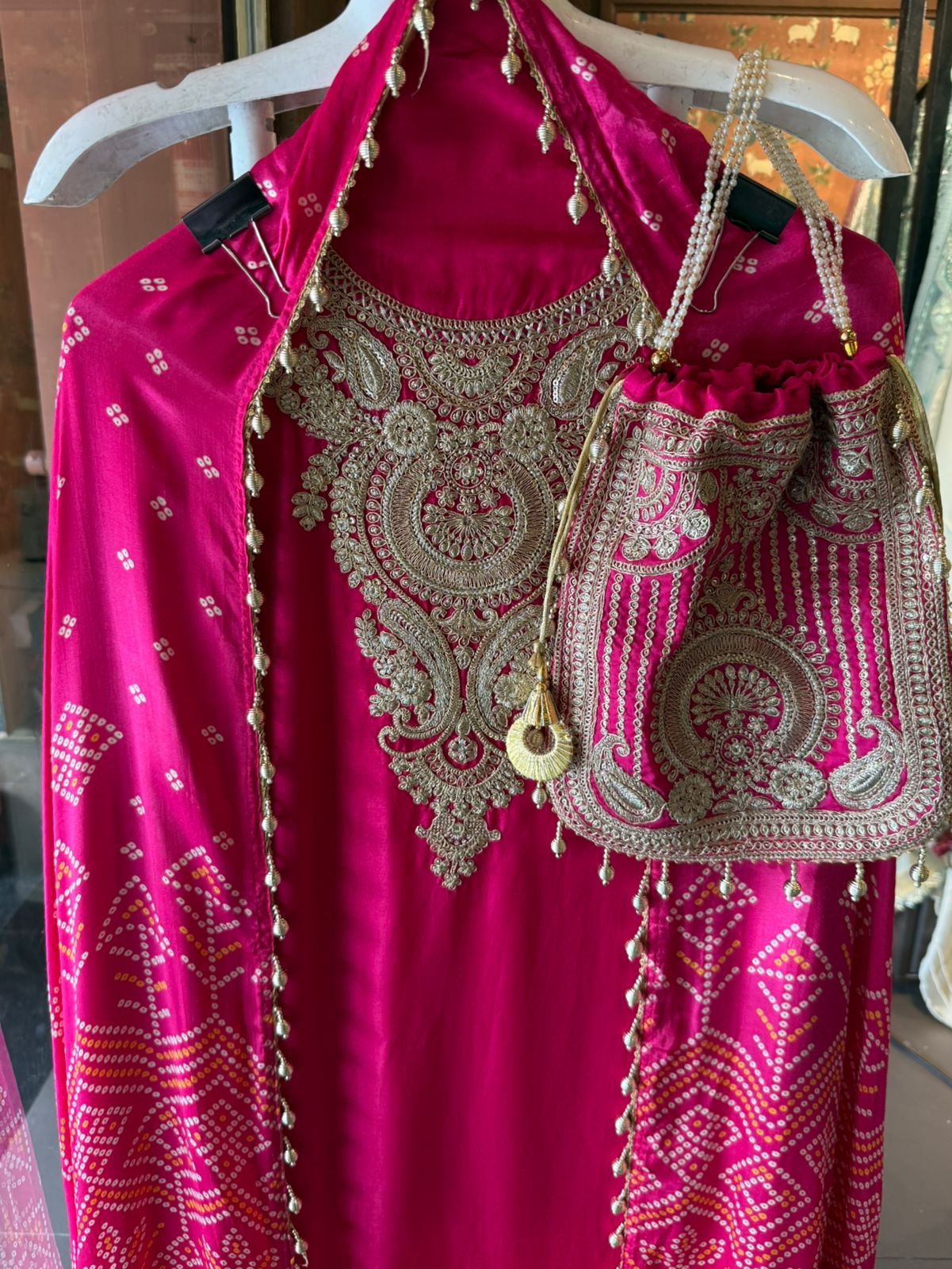 Pure Silk Suit set with Bandhani dupatta