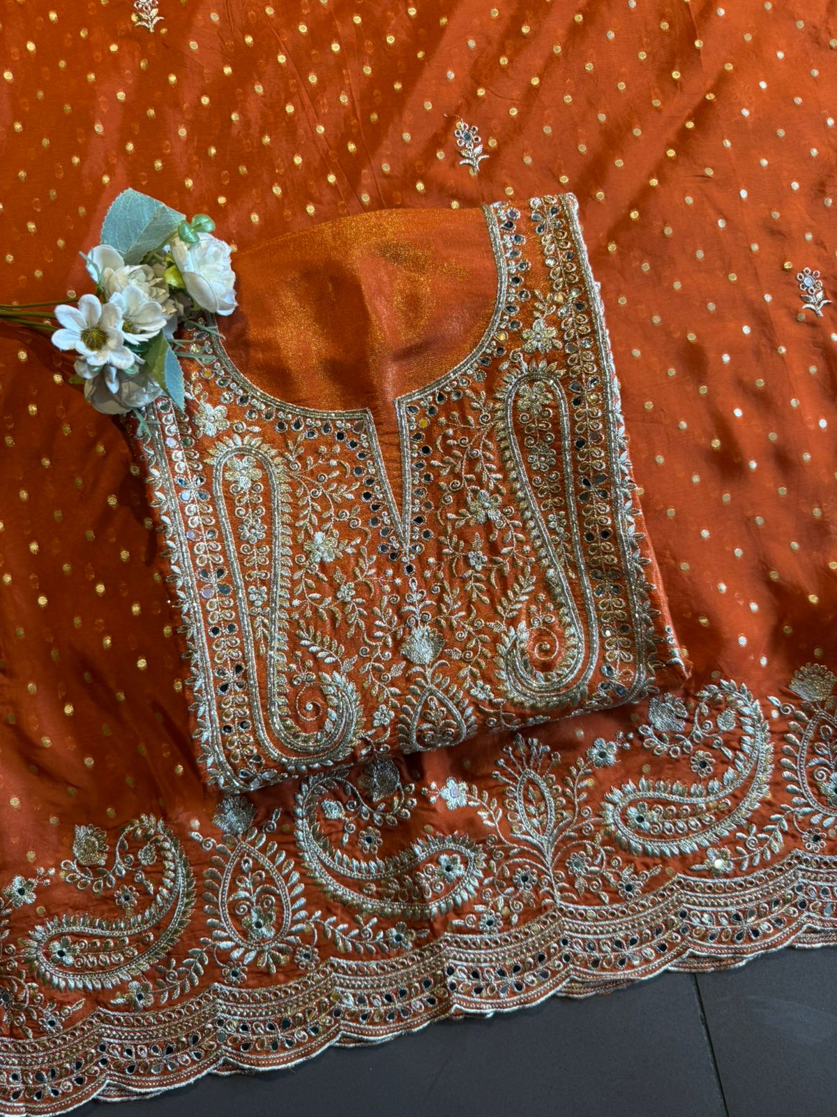 Luxury wedding unstitched Suit Set on tissue