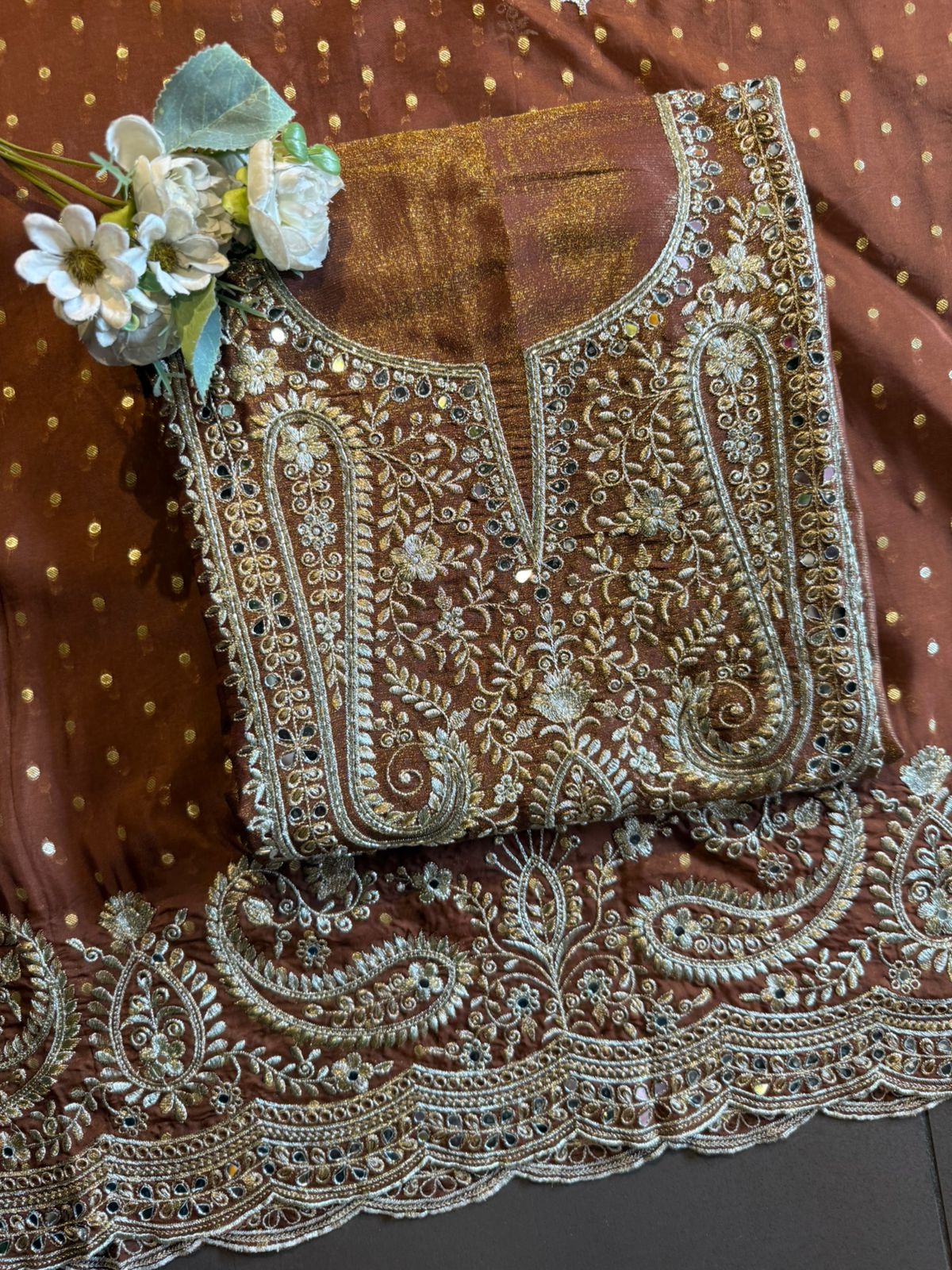 Luxury wedding unstitched Suit Set on tissue