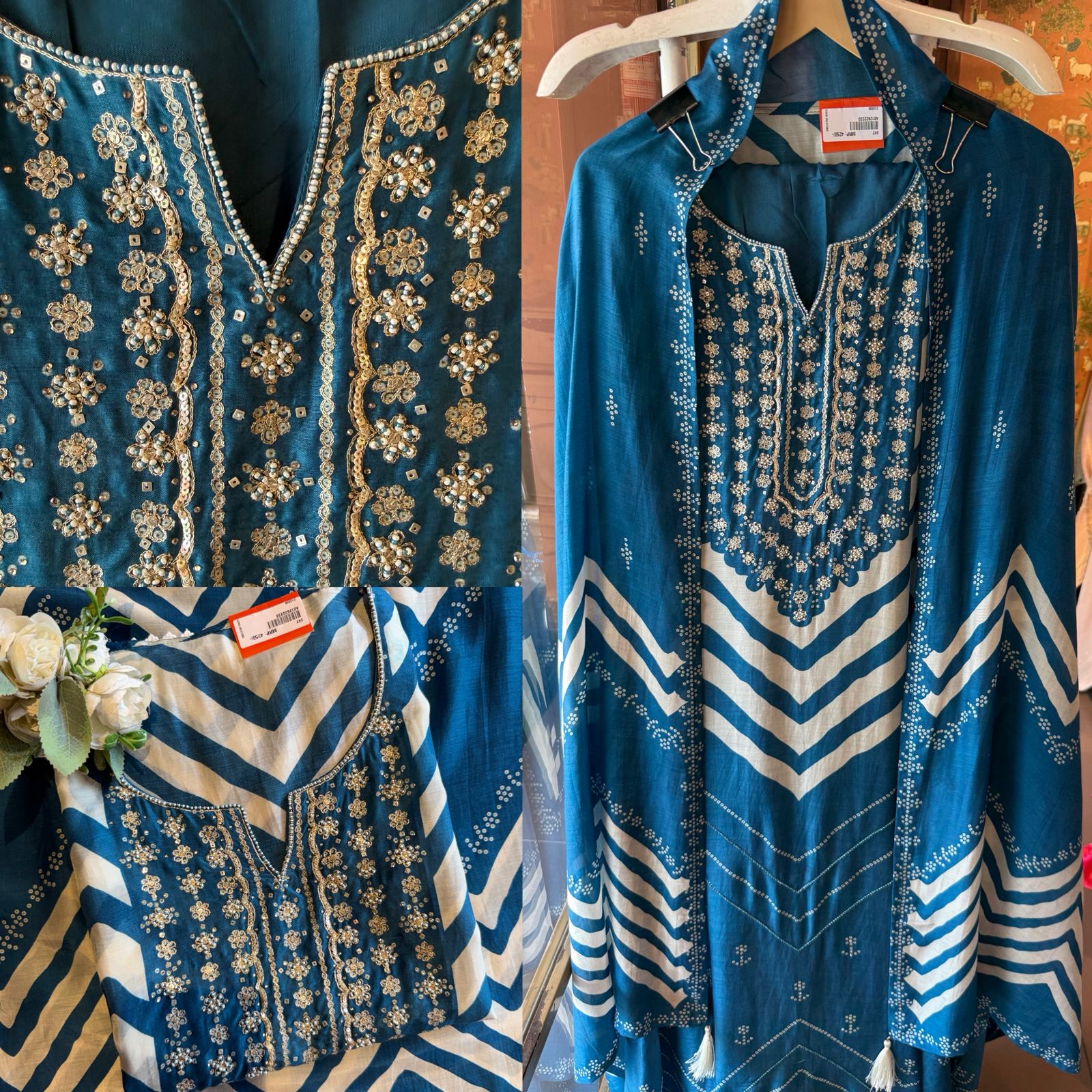 PURE MUSLIN SUIT SET WITH HAND WORK