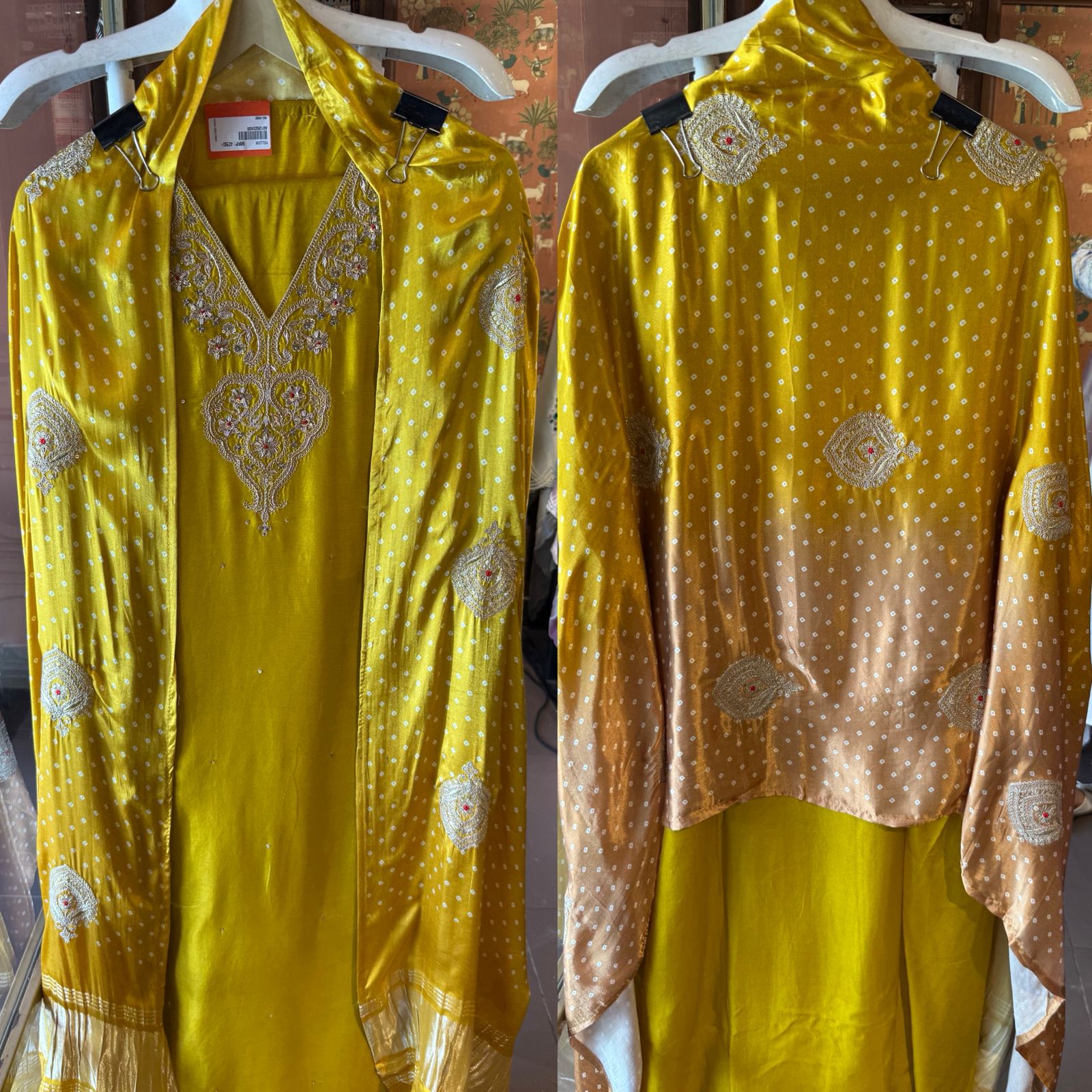 Designer Suit set On Silk with pure GAJJI silk ombré shaded dupatta