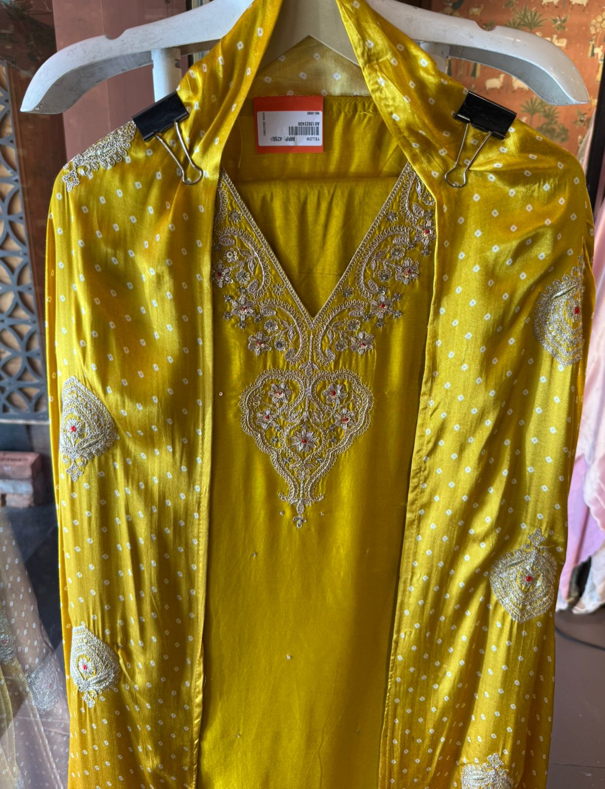 Designer Suit set On Silk with pure GAJJI silk ombré shaded dupatta