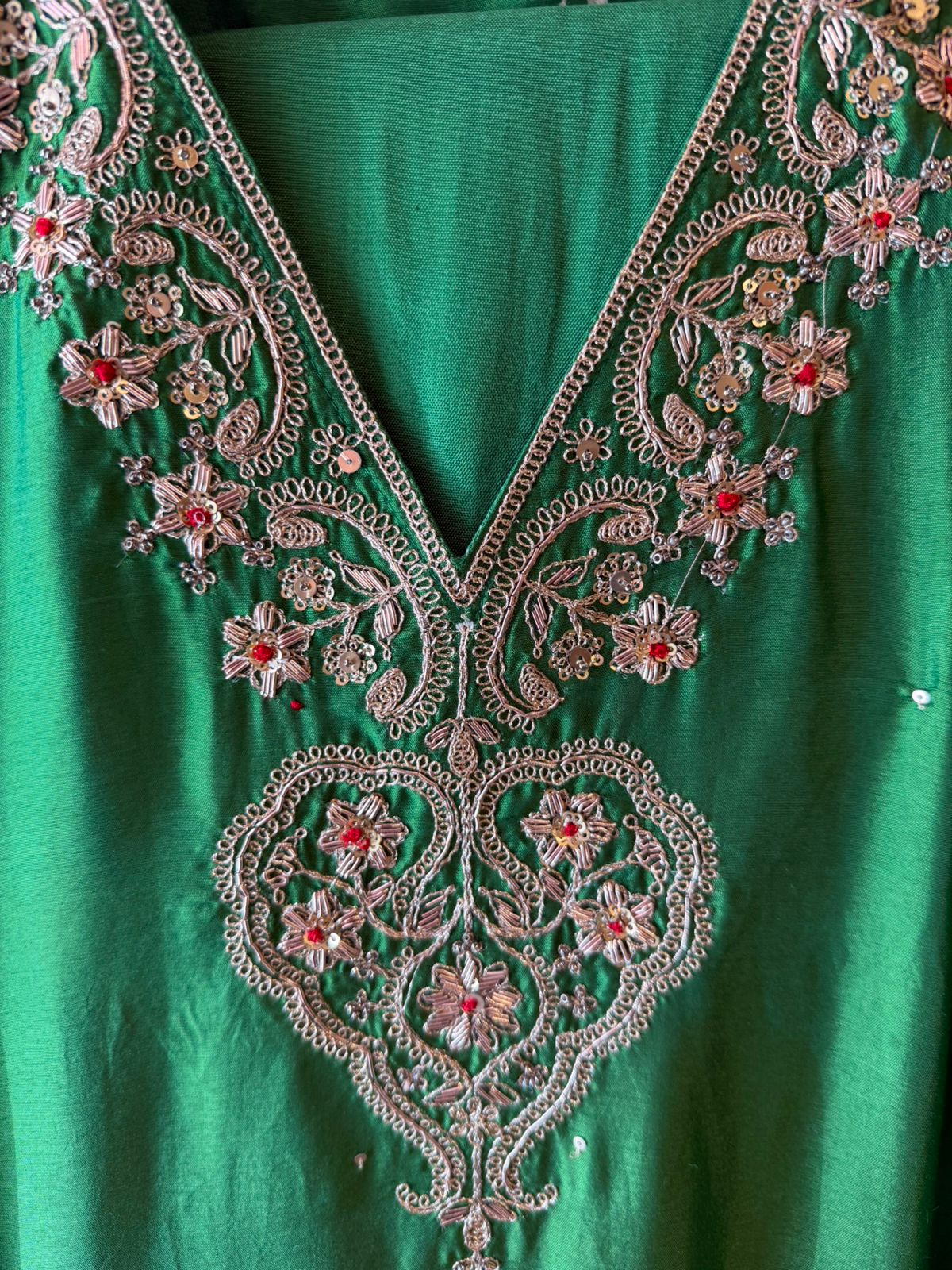 Designer Suit set On Silk with pure GAJJI silk ombré shaded dupatta