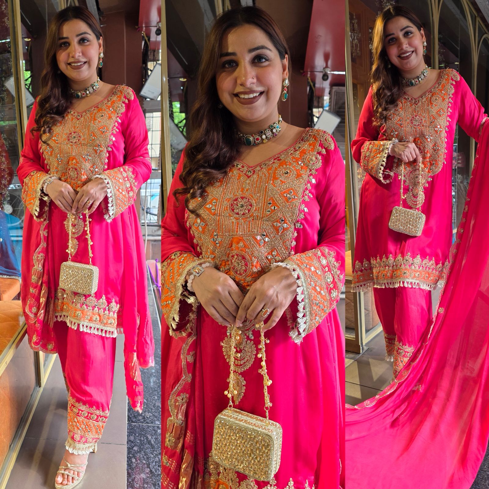 Fuchsia Pink Statement Suit on GAJJI SILK SUIT