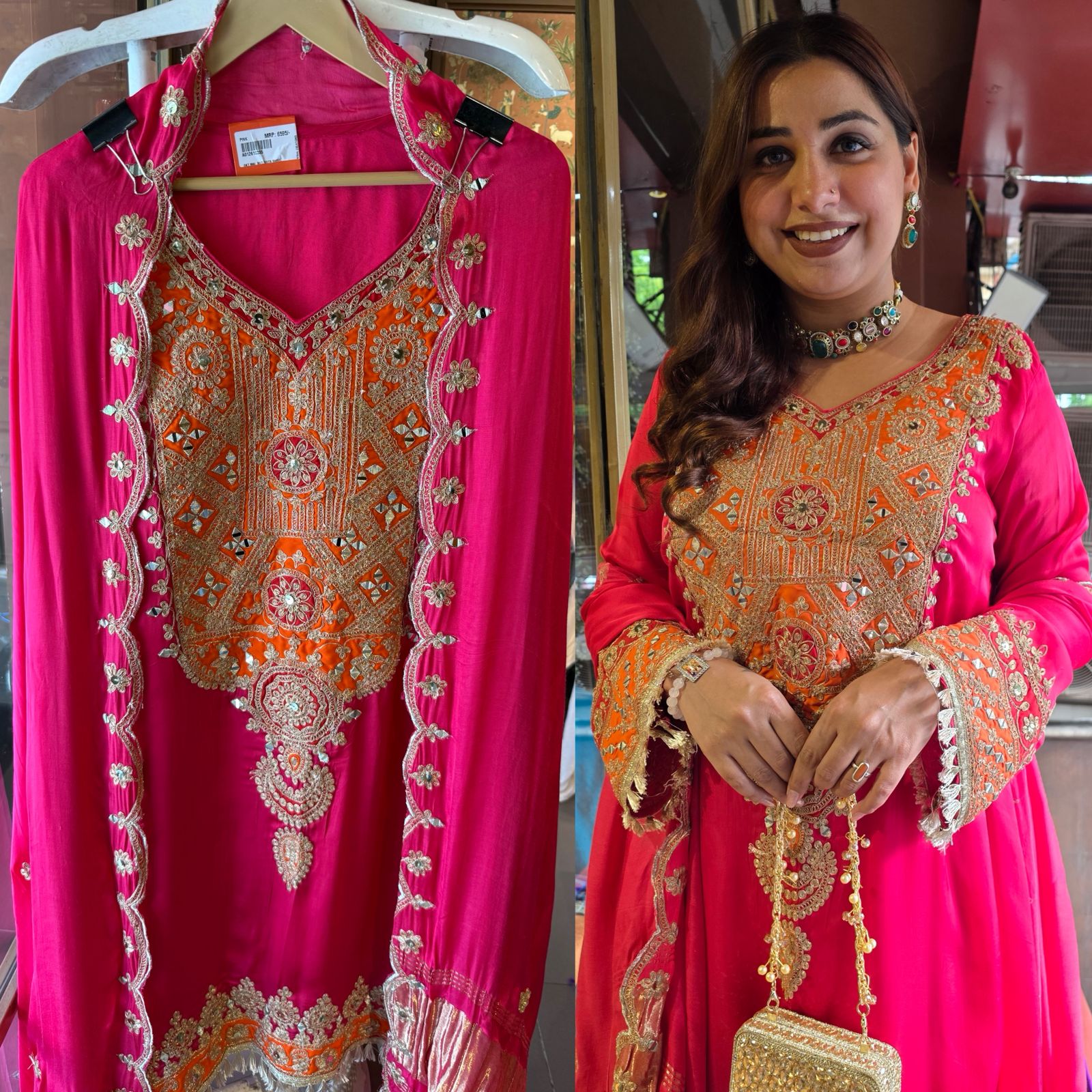 Fuchsia Pink Statement Suit on GAJJI SILK SUIT