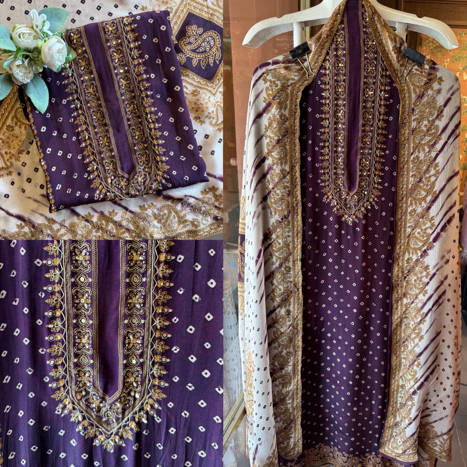 Plum & Ivory Bandhani Printed Suit Set