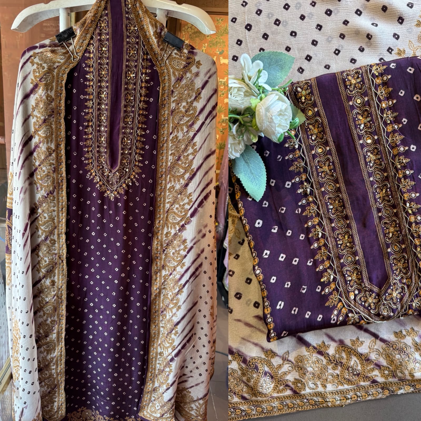Plum & Ivory Bandhani Printed Suit Set