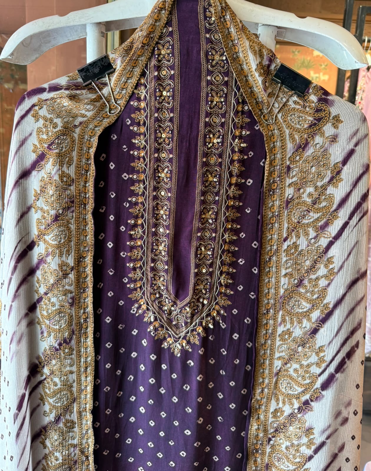 Plum & Ivory Bandhani Printed Suit Set