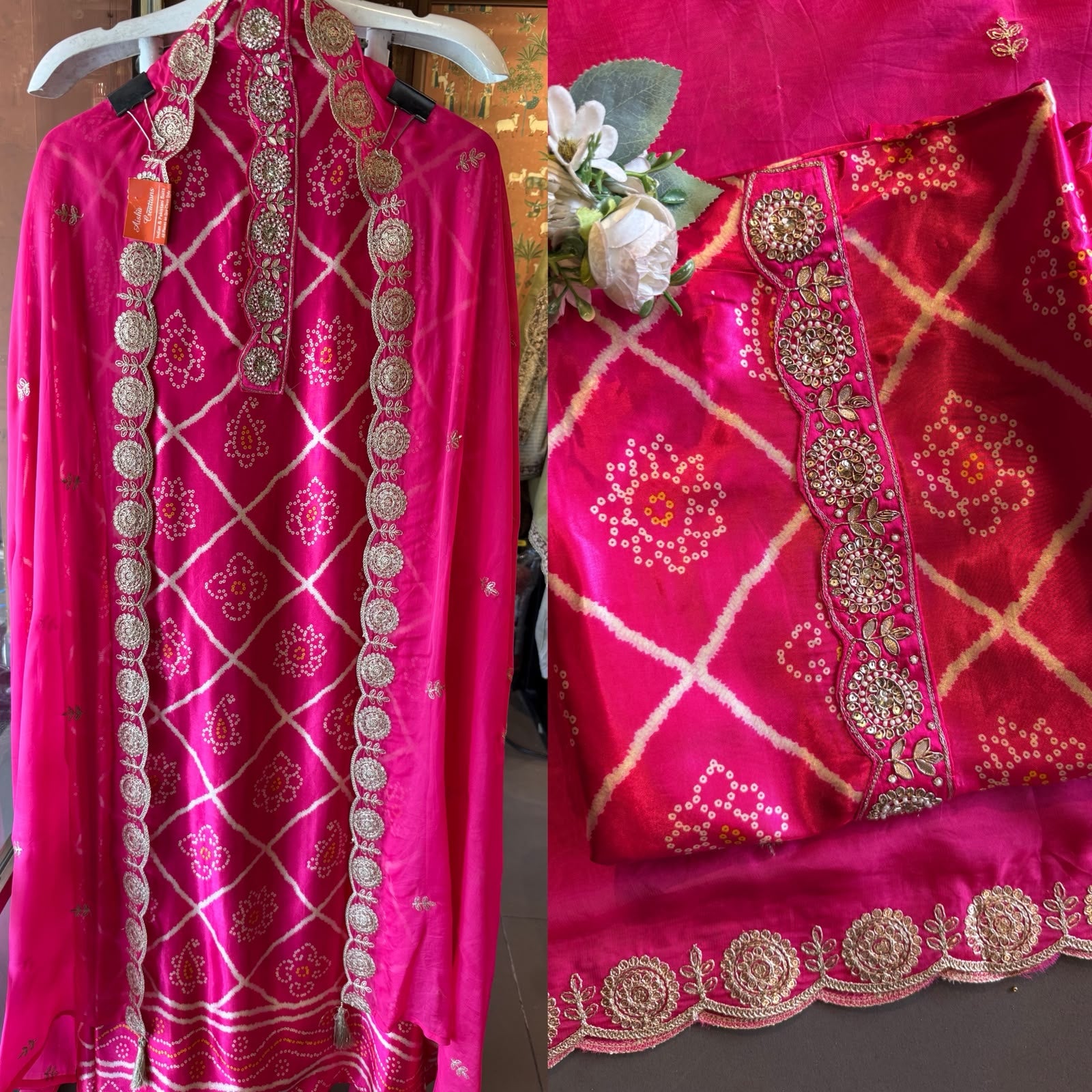 Fuchsia Pink Bandhani-Inspired Embroidered Suit Set
