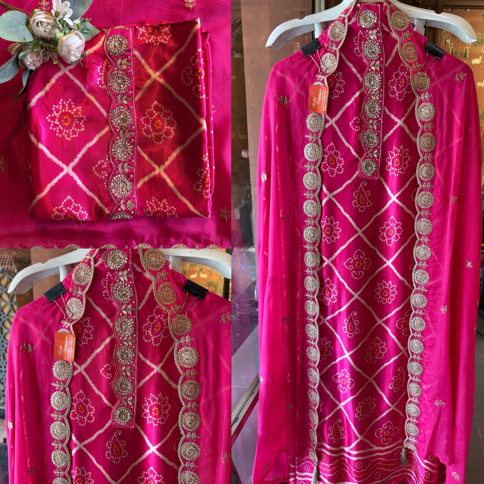 Fuchsia Pink Bandhani-Inspired Embroidered Suit Set