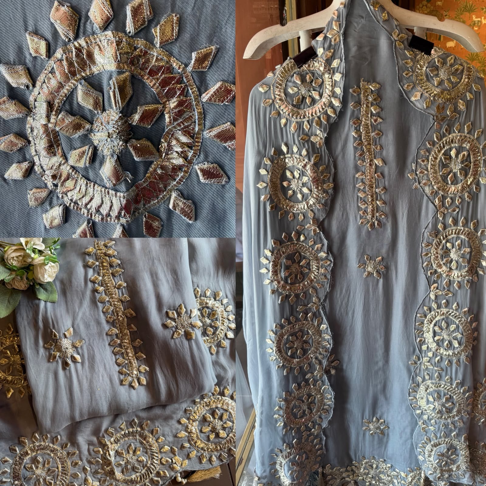 Straight-fit long kurta On Organza Twill