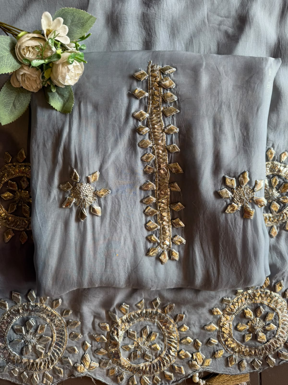 Straight-fit long kurta On Organza Twill