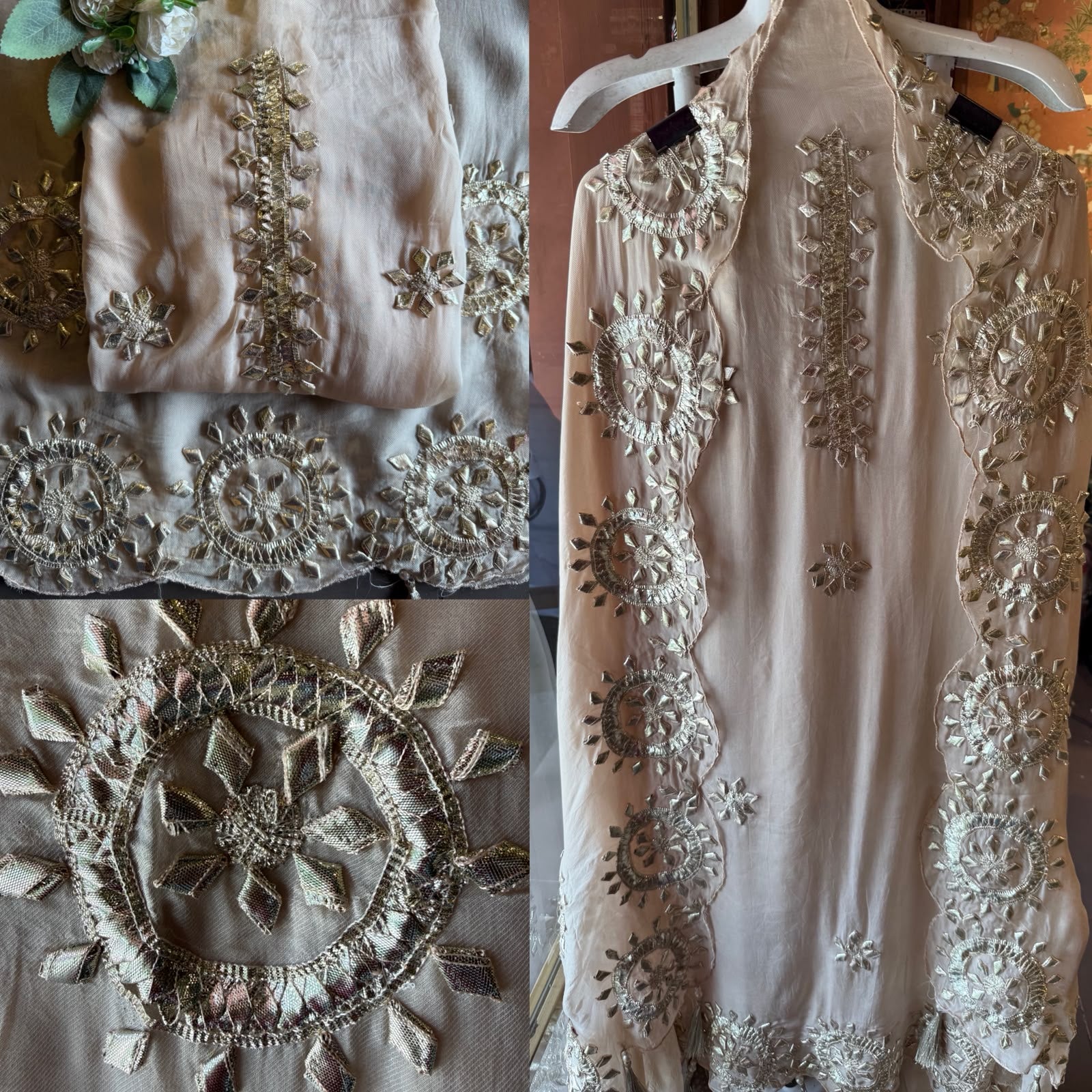 Straight-fit long kurta On Organza Twill