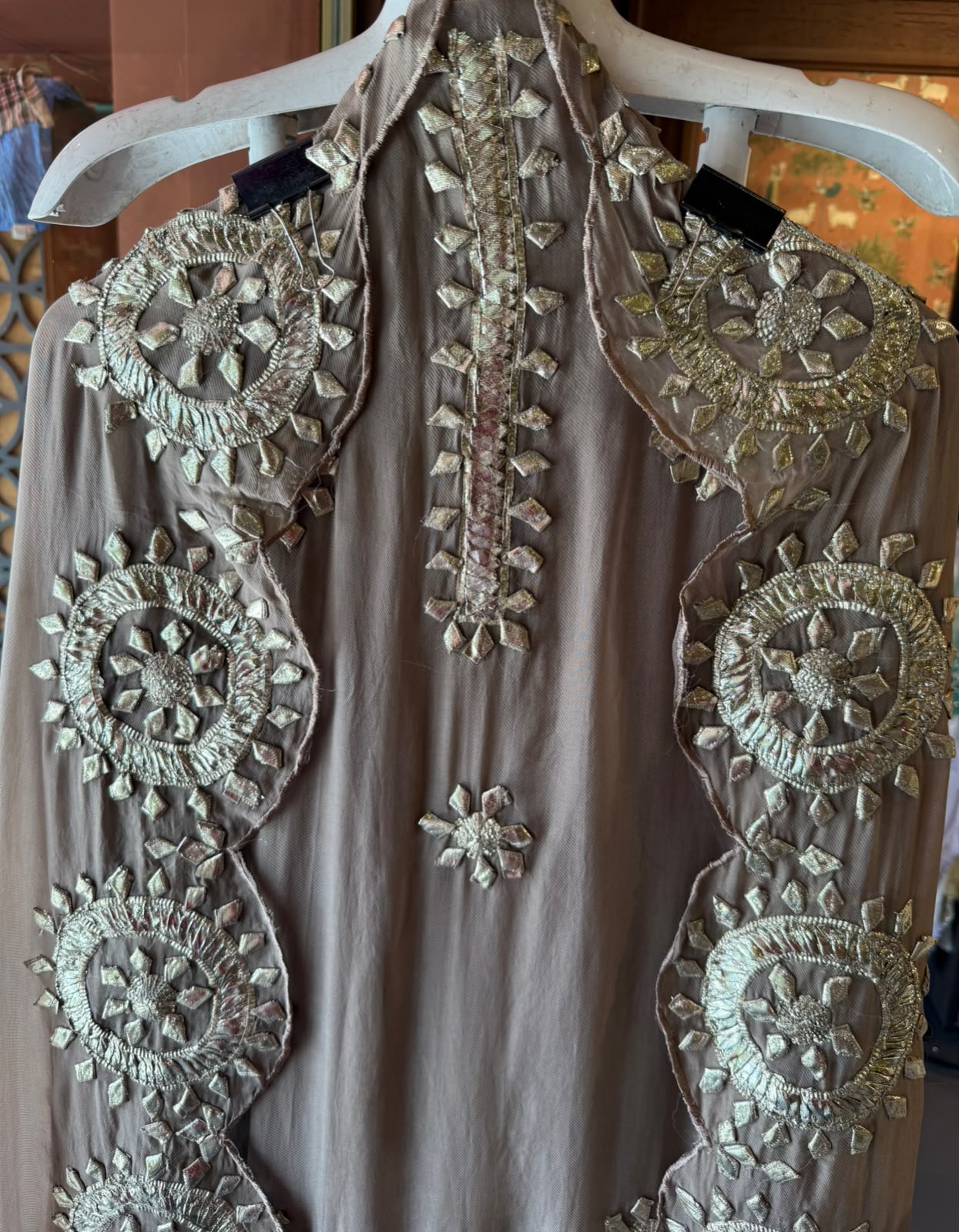 Straight-fit long kurta On Organza Twill