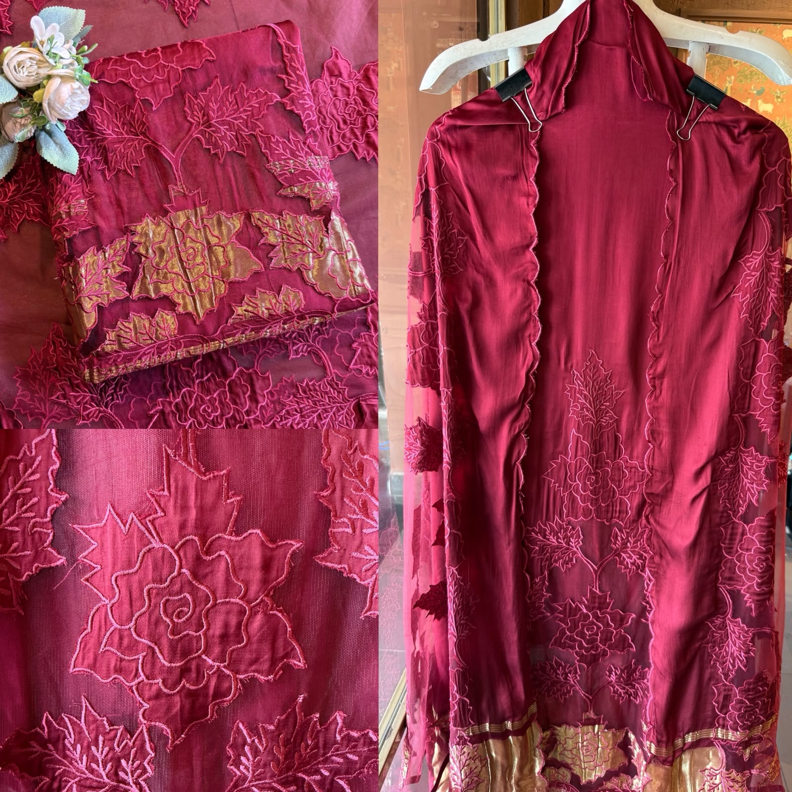 Pure satin silk unstitched Kurta
