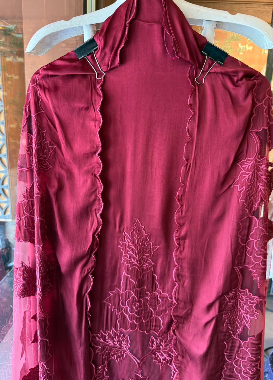 Pure satin silk unstitched Kurta