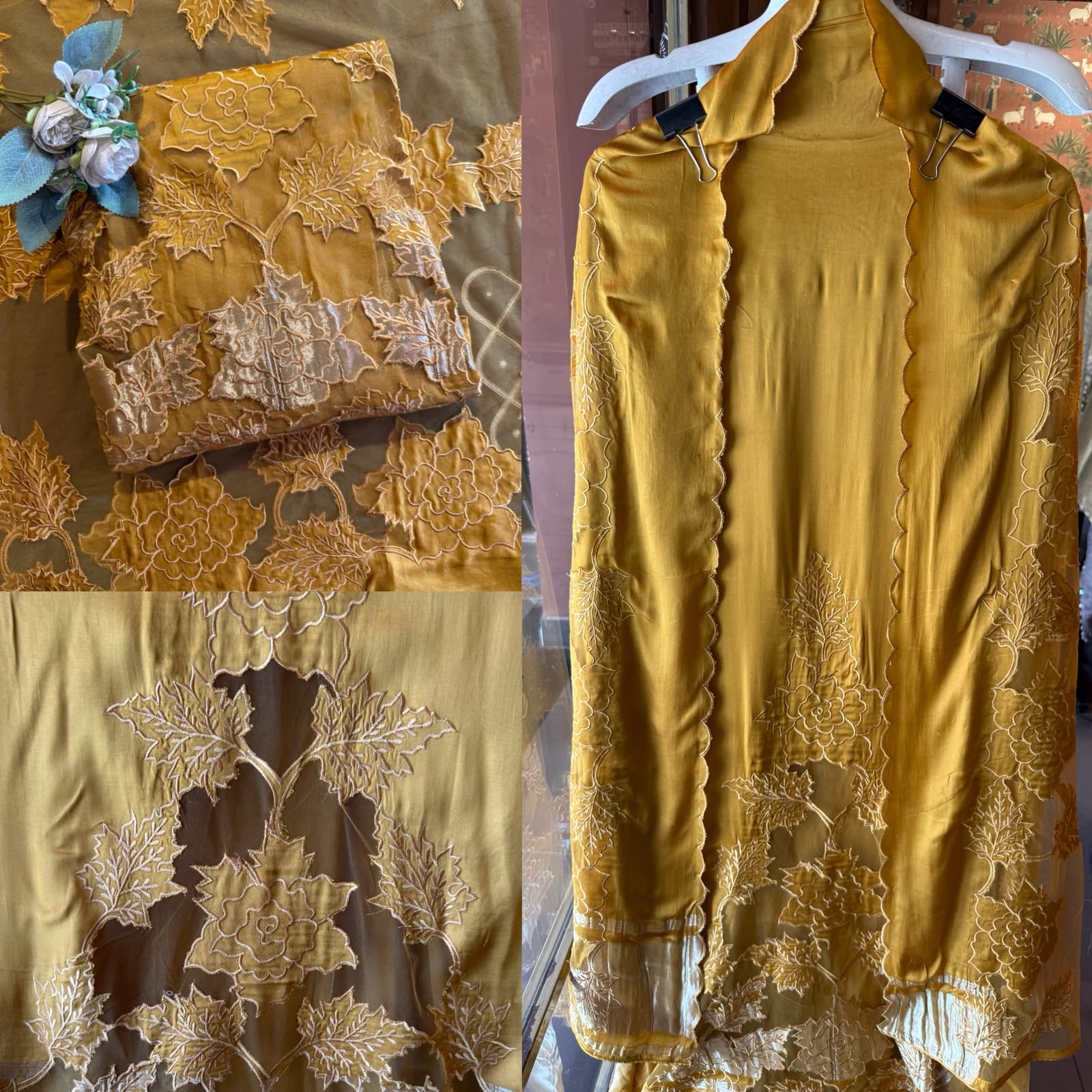 Pure satin silk unstitched Kurta
