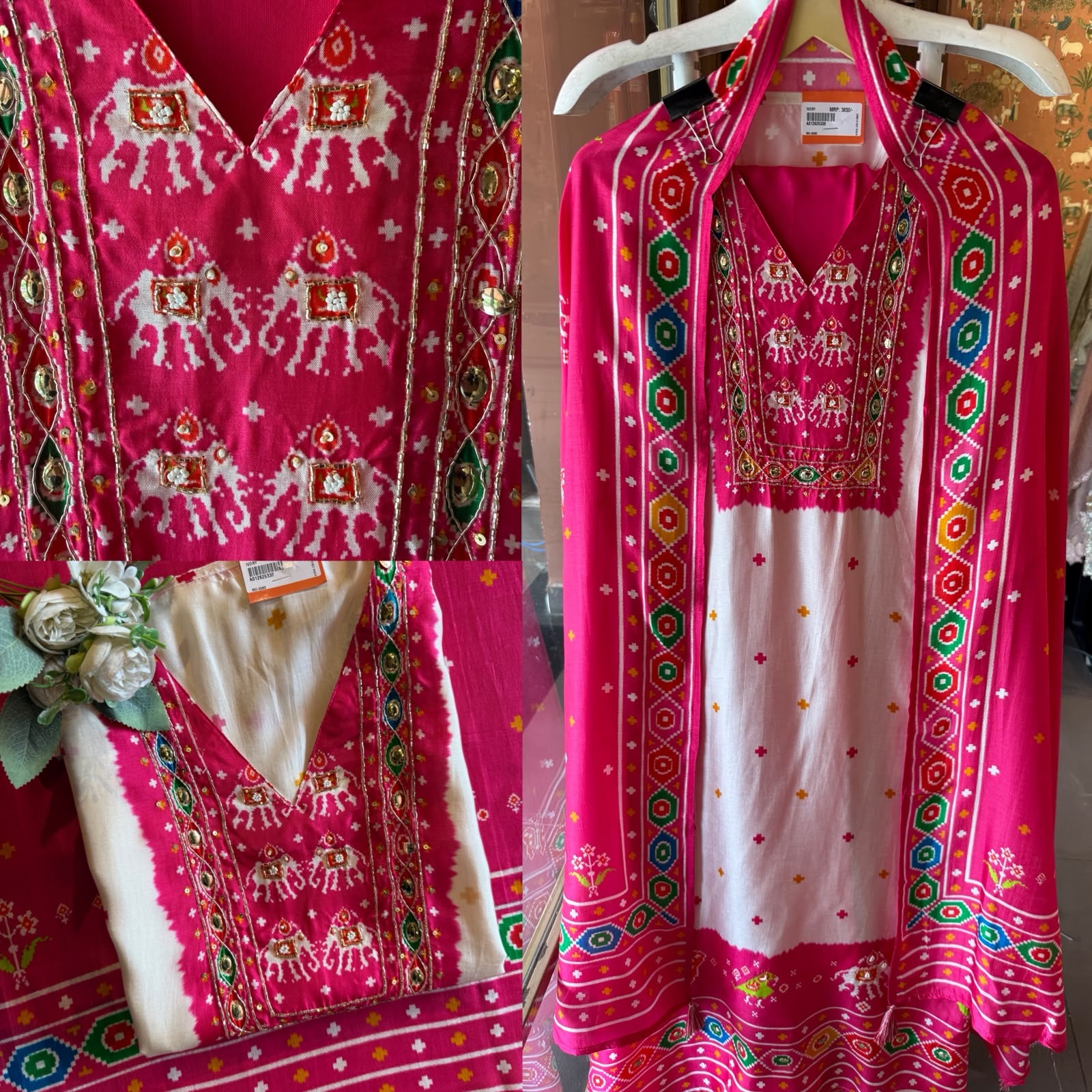 Pink Patola printed Suit Set On GAJJI silk