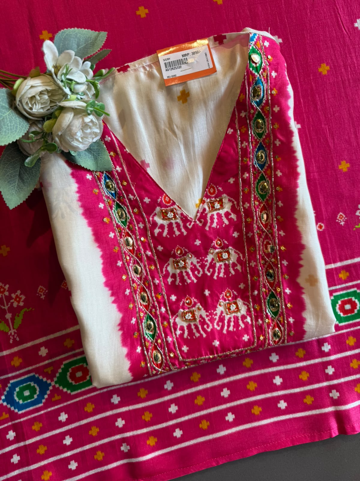 Pink Patola printed Suit Set On GAJJI silk