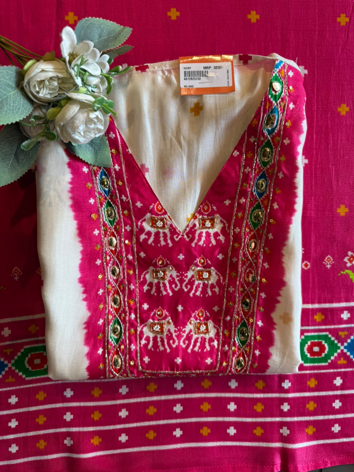 Pink Patola printed Suit Set On GAJJI silk