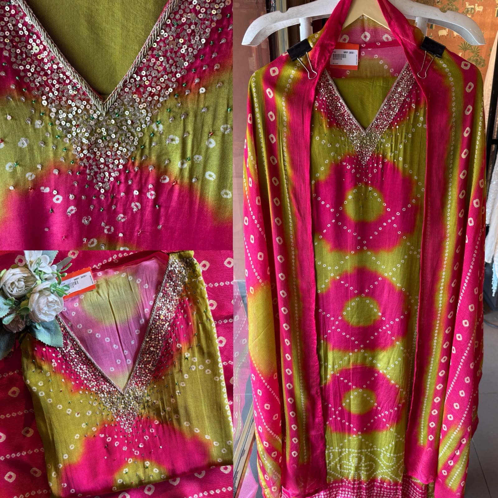 Bandhani Sequin Kurta Set