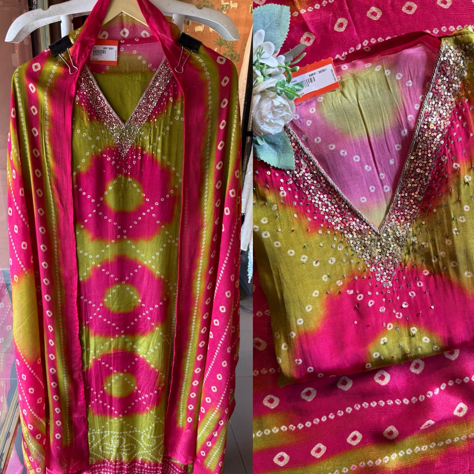 Bandhani Sequin Kurta Set