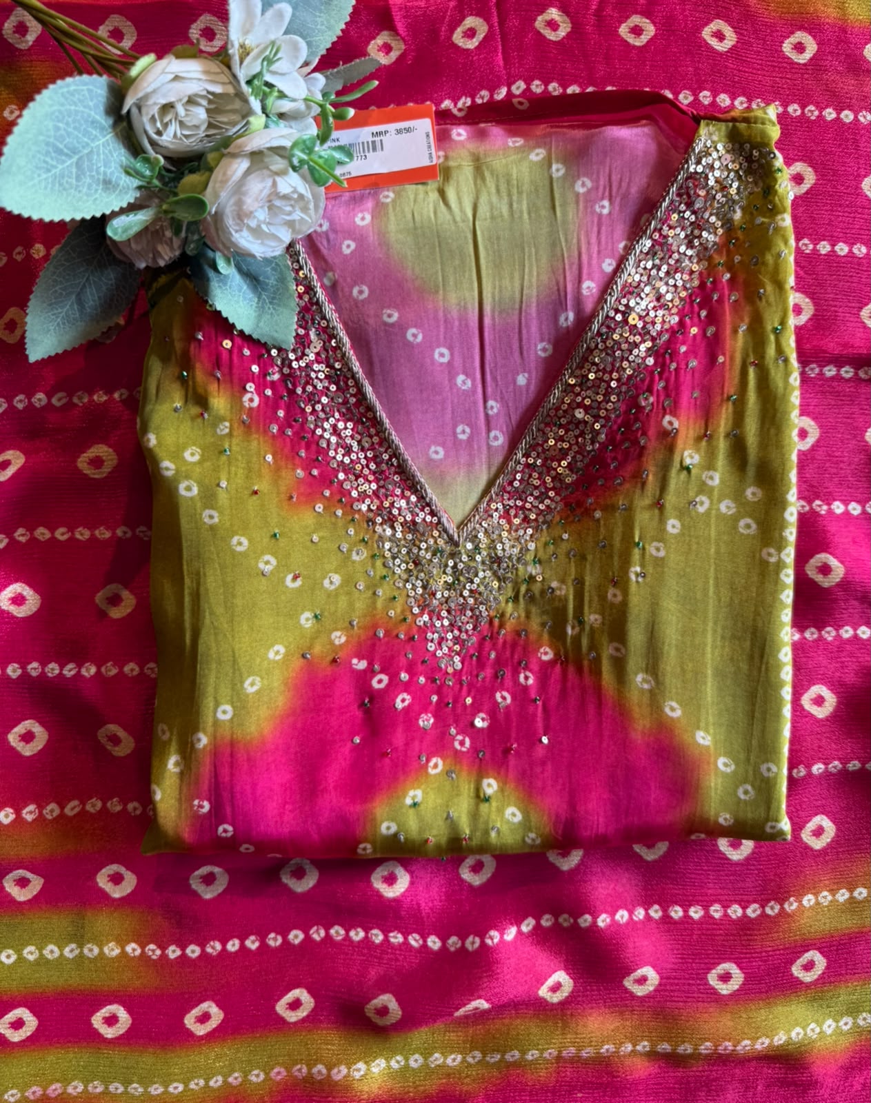 Bandhani Sequin Kurta Set