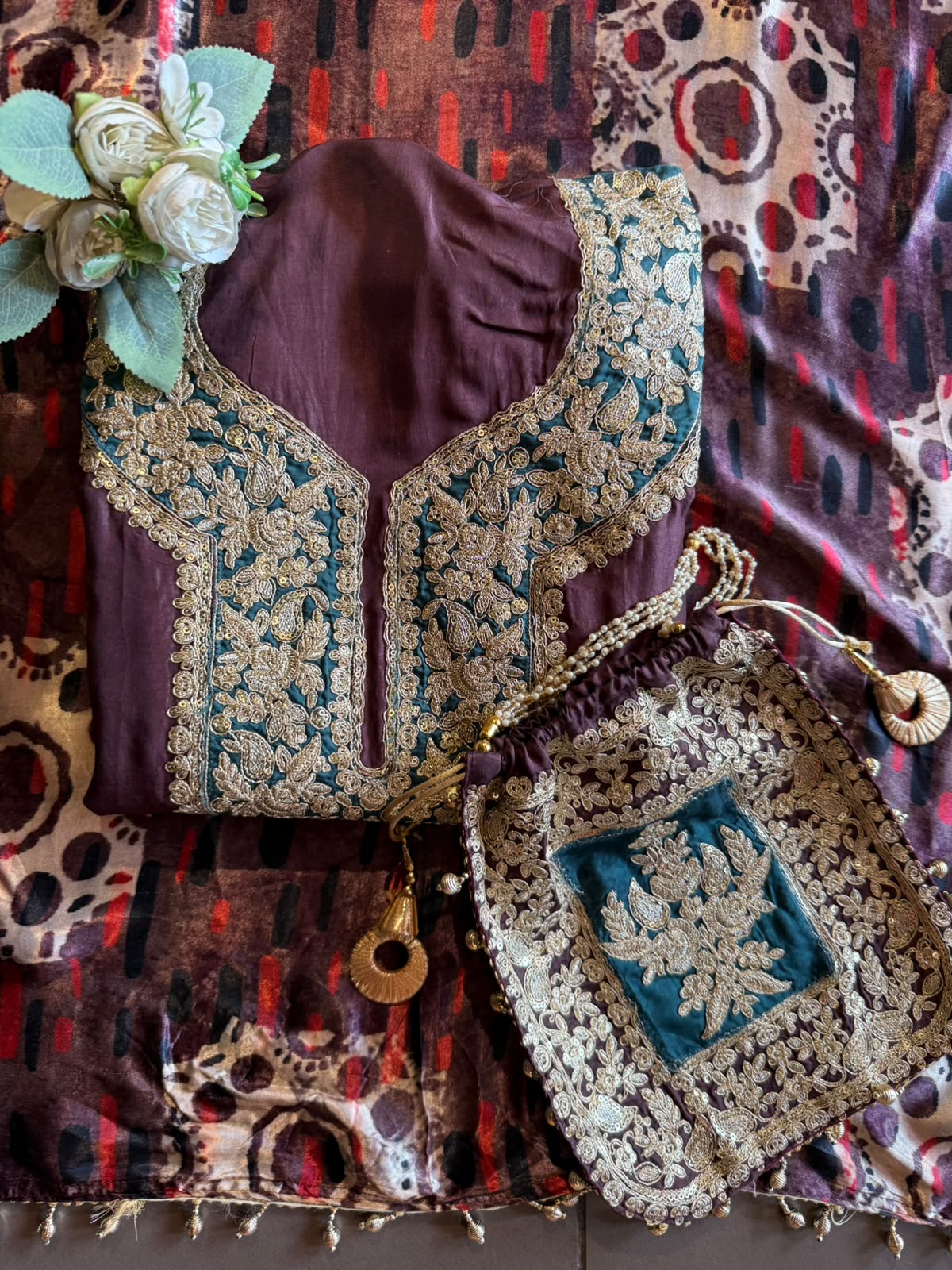 Silk Embroidered Suit Set