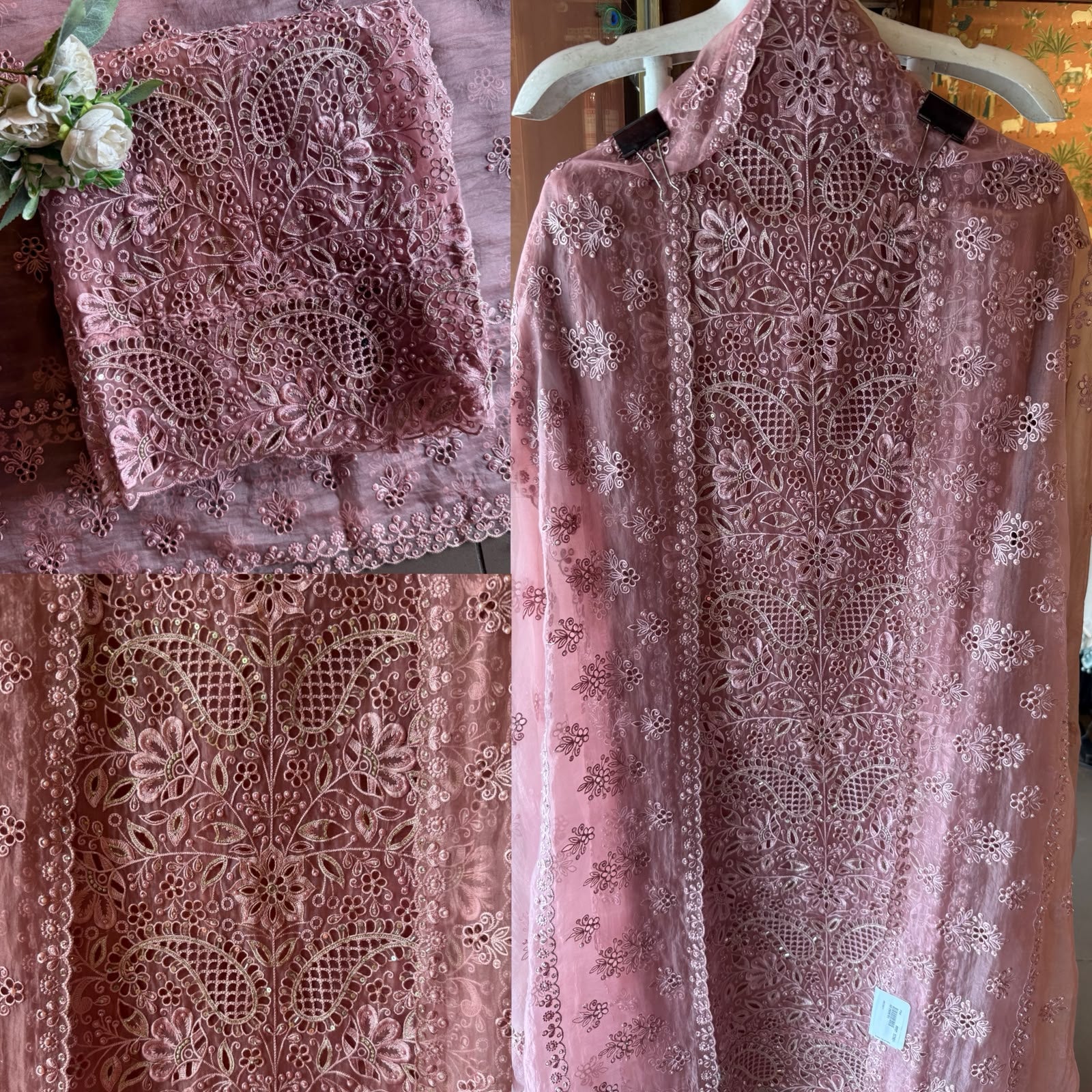 Pakistani designer Embroidered Organza Suit Set