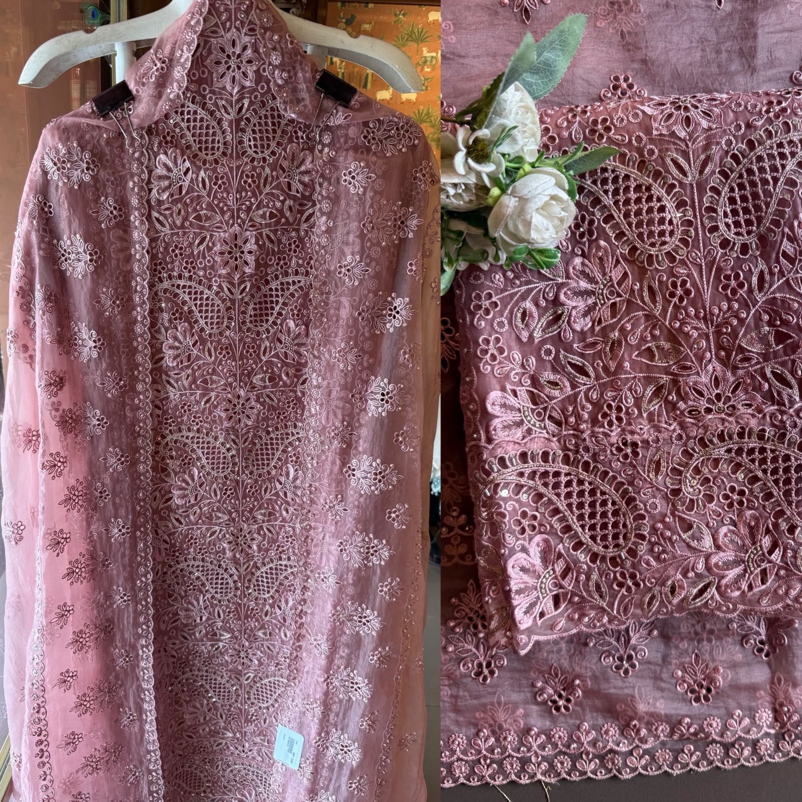 Pakistani designer Embroidered Organza Suit Set