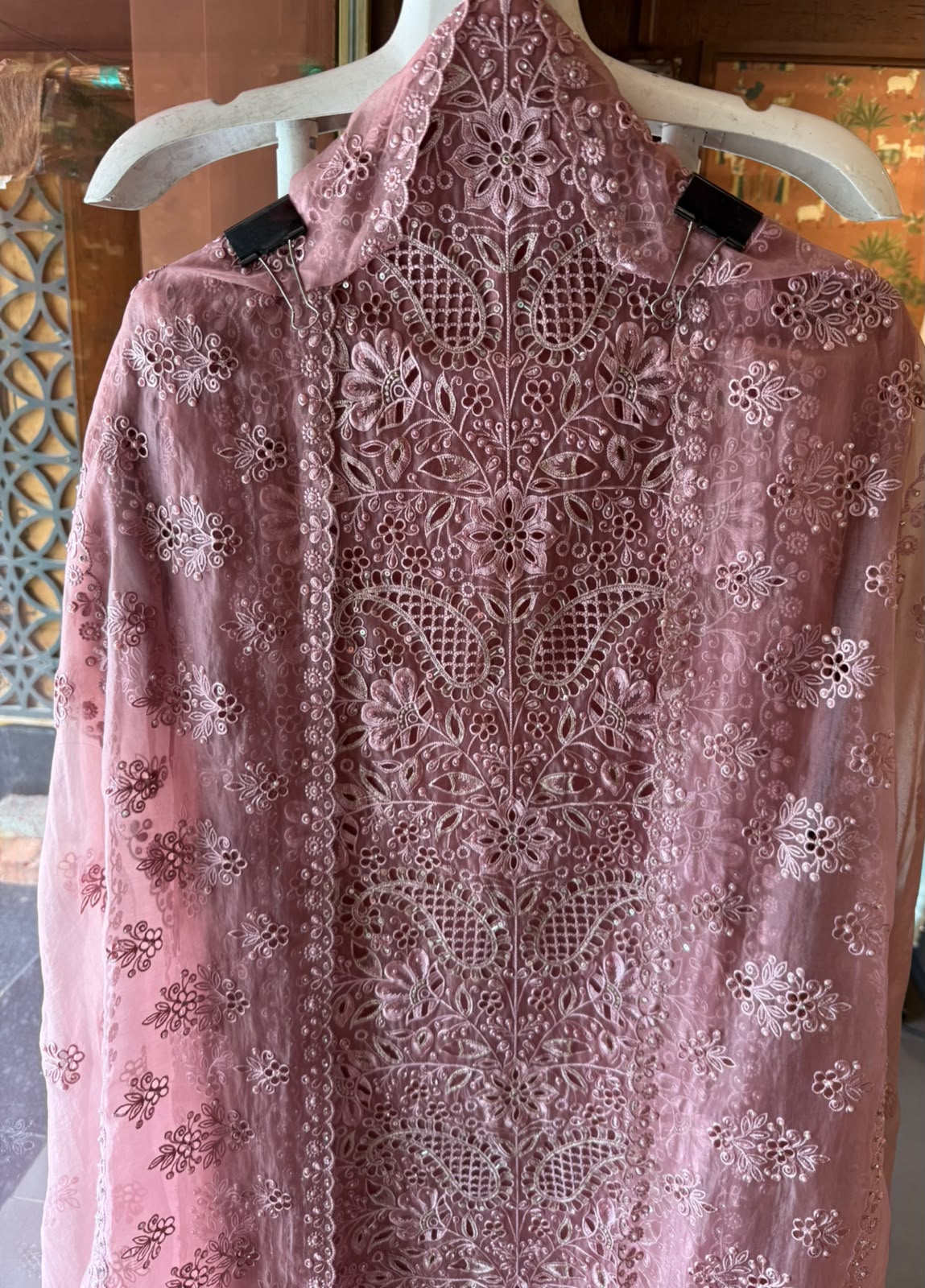 Pakistani designer Embroidered Organza Suit Set