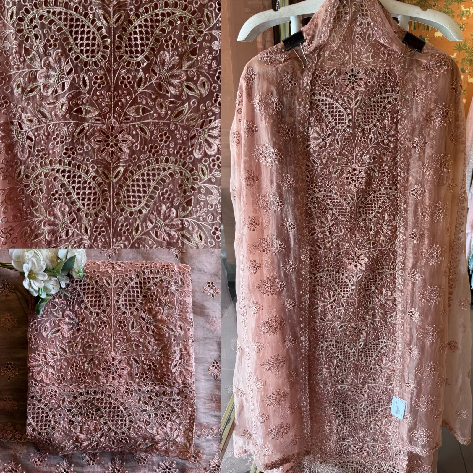 Pakistani designer Embroidered Organza Suit Set