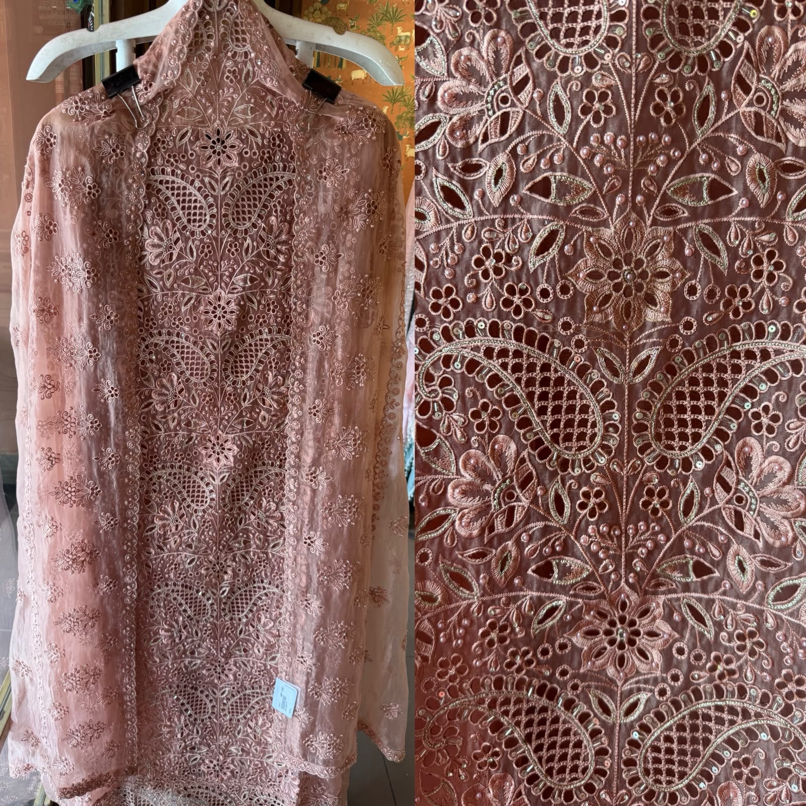 Pakistani designer Embroidered Organza Suit Set