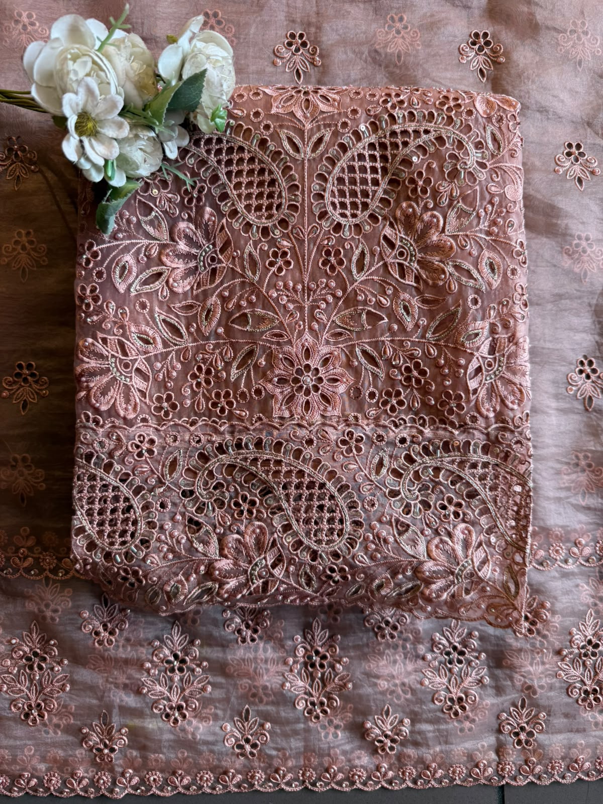 Pakistani designer Embroidered Organza Suit Set