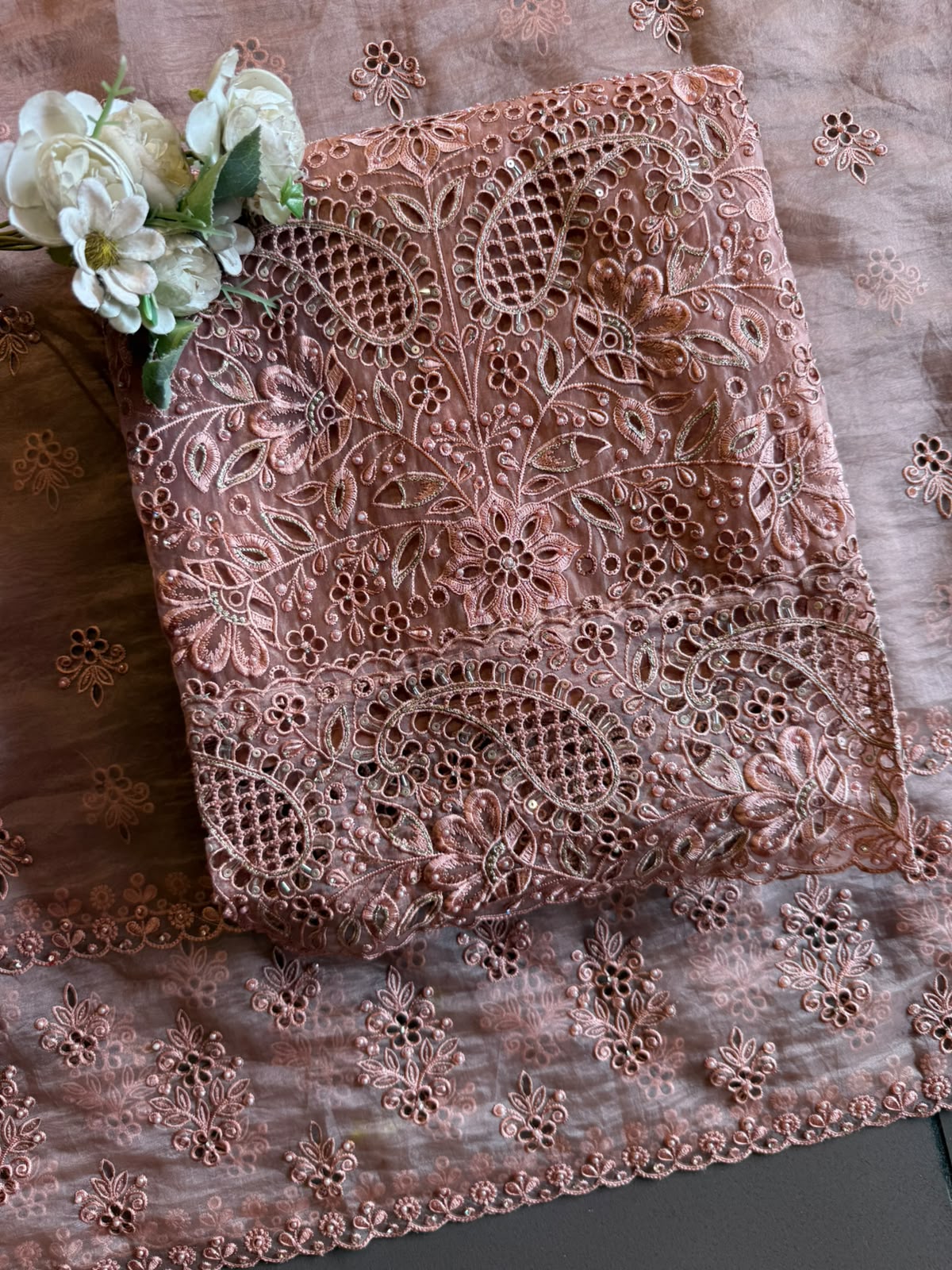 Pakistani designer Embroidered Organza Suit Set