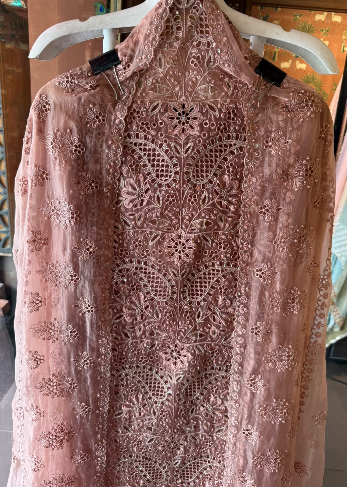 Pakistani designer Embroidered Organza Suit Set