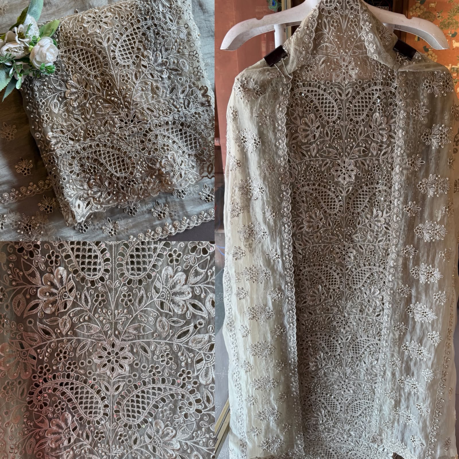 Pakistani designer Embroidered Organza Suit Set