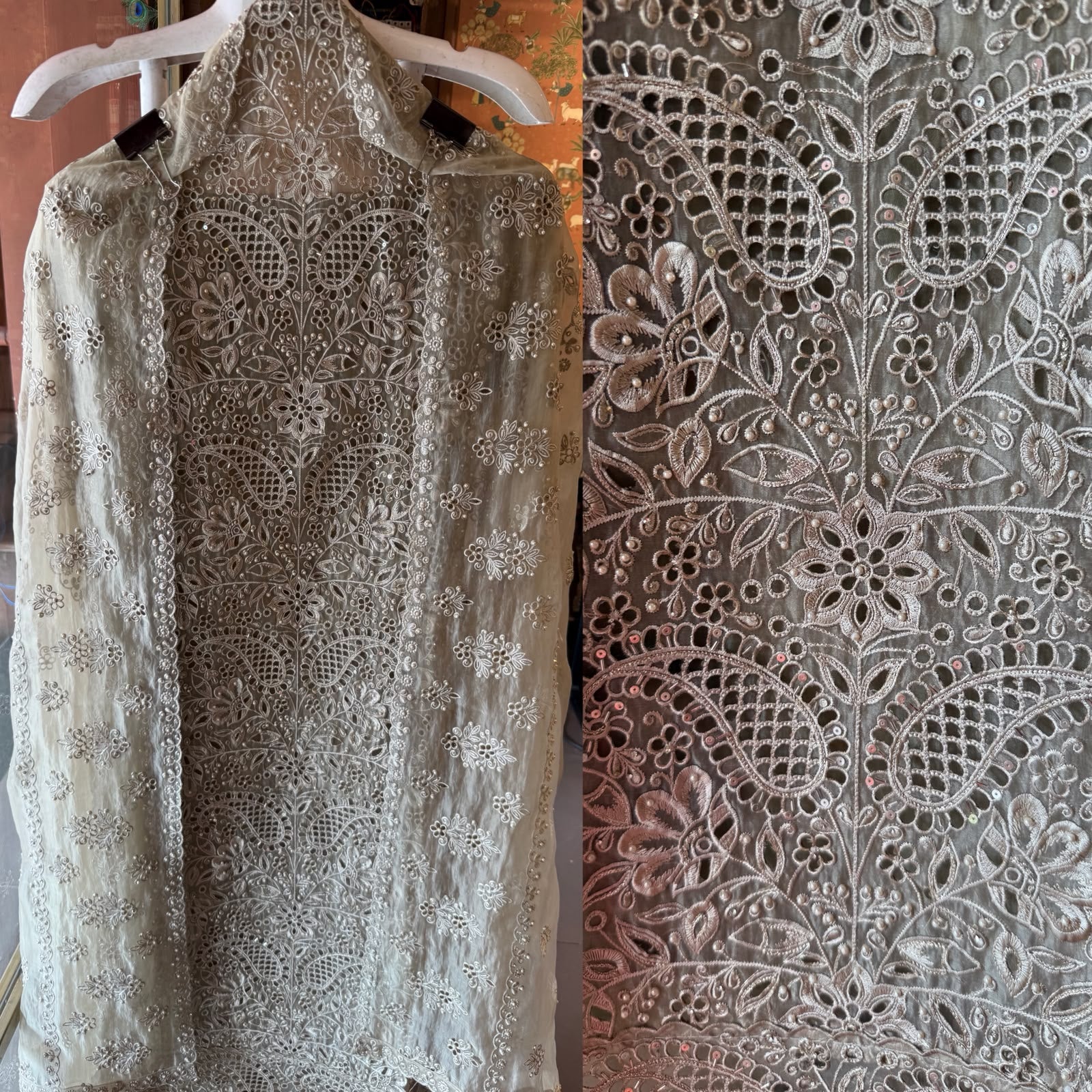 Pakistani designer Embroidered Organza Suit Set