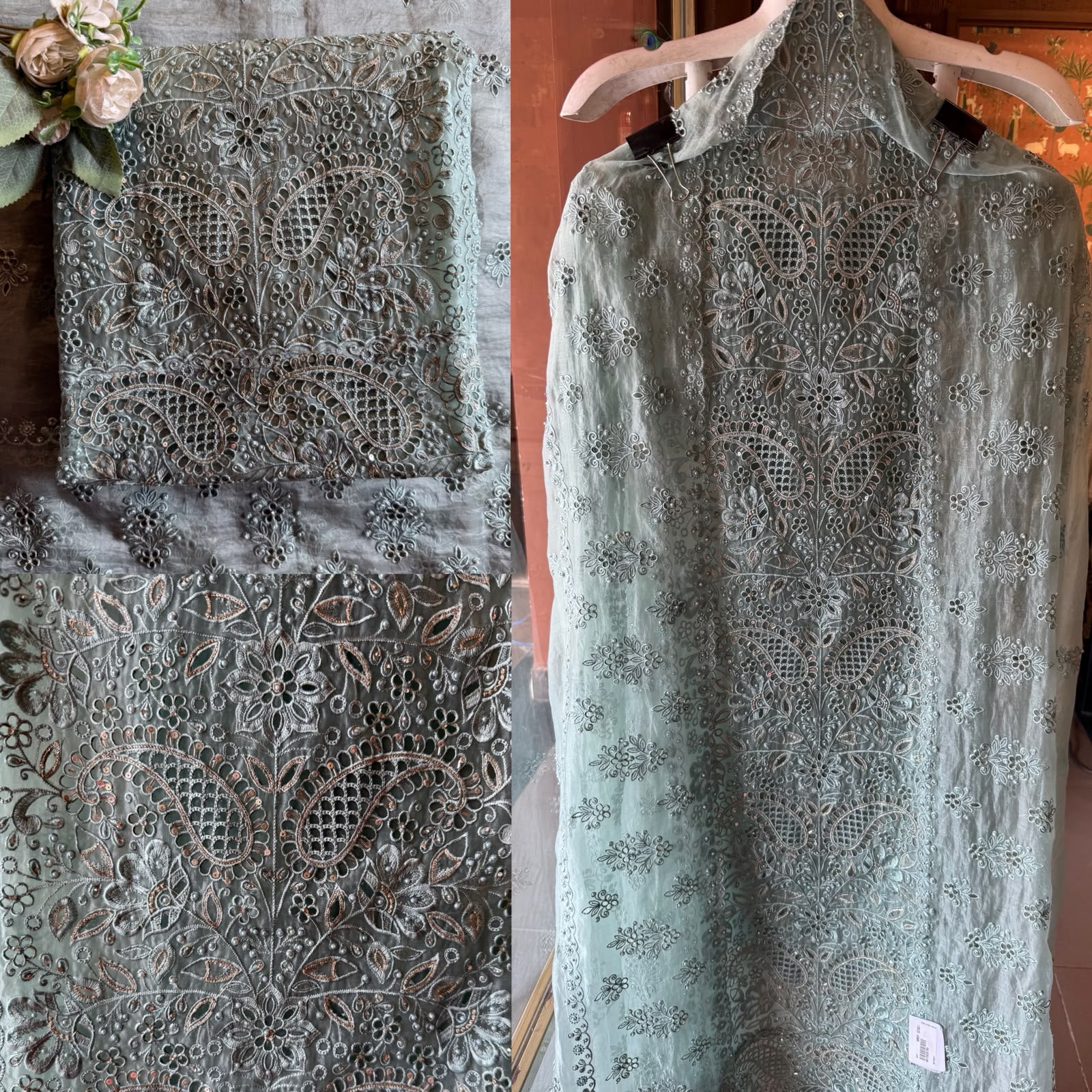 Pakistani designer Embroidered Organza Suit Set