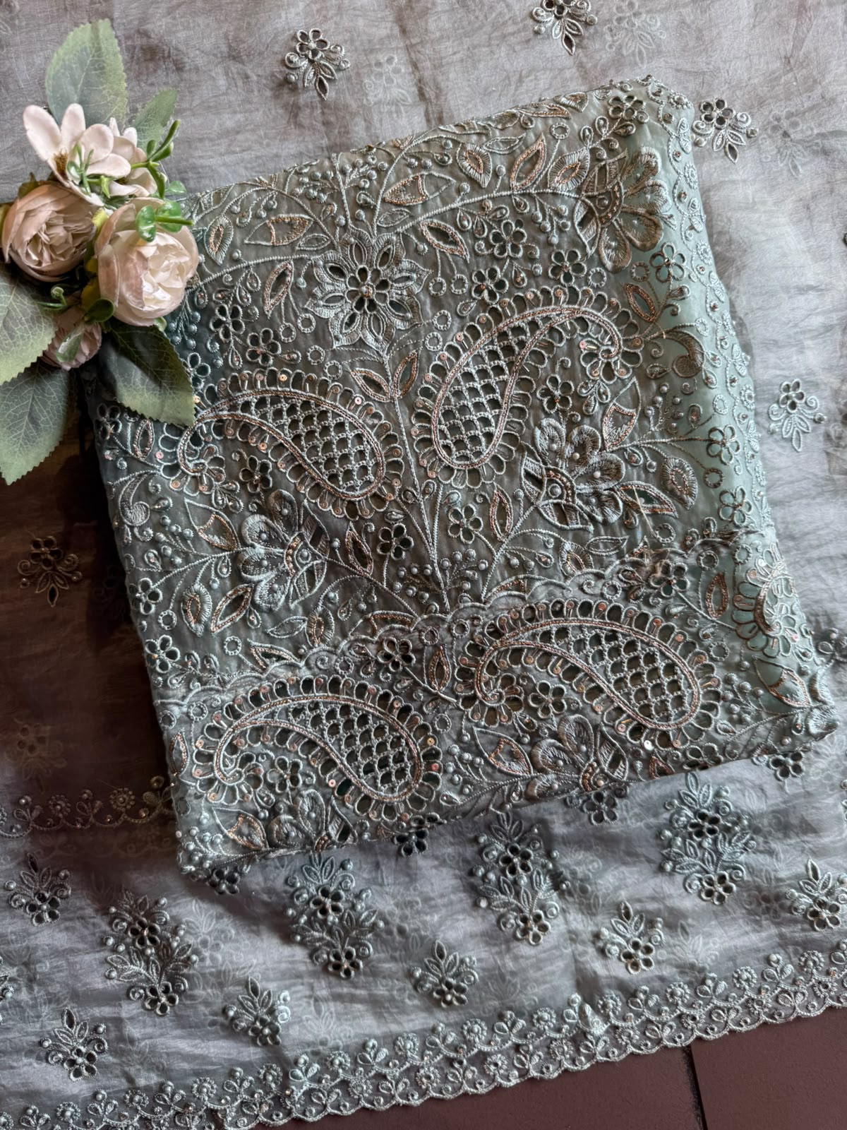 Pakistani designer Embroidered Organza Suit Set