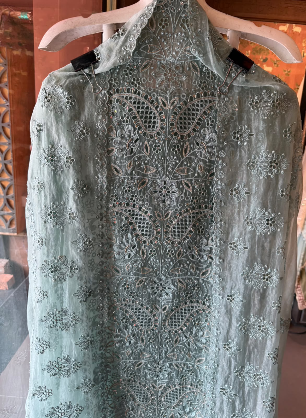 Pakistani designer Embroidered Organza Suit Set
