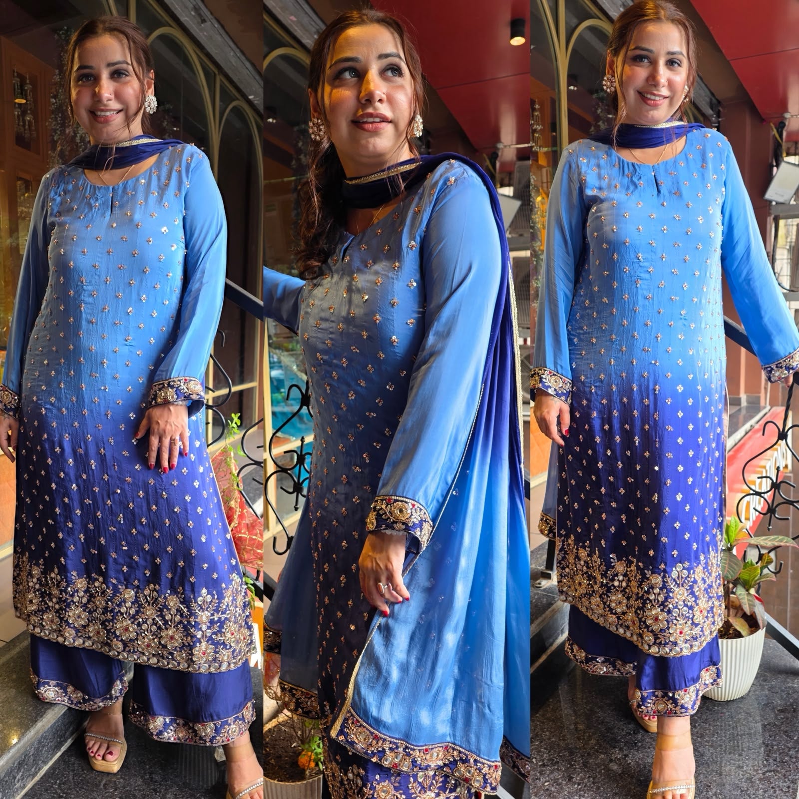 Dual ombré shaded  Embellished celebrity inspired Kurta